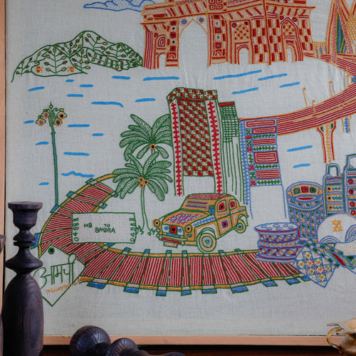 Born In Bombay Hand Emboirdered Kutch Wall Art Pre-order-Framed Wall Art-House of Ekam