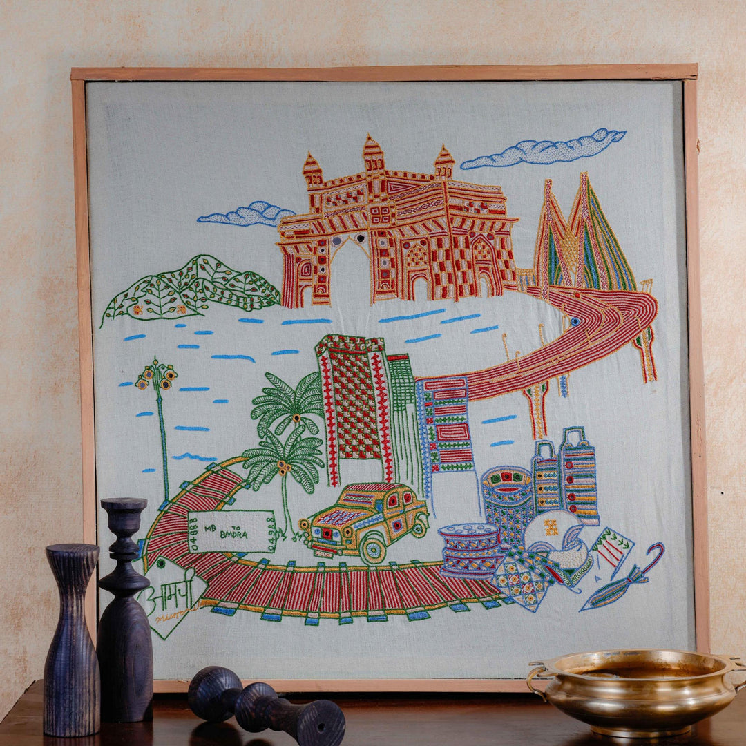 Born In Bombay Hand Emboirdered Kutch Wall Art Pre-order-Framed Wall Art-House of Ekam