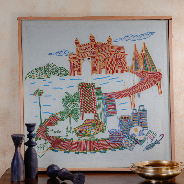 Born In Bombay Hand Emboirdered Kutch Wall Art Pre-order-Framed Wall Art-House of Ekam