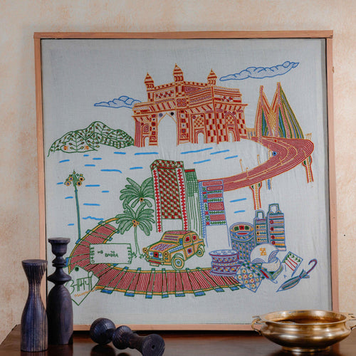 Born In Bombay Hand Emboirdered Kutch Wall Art Pre-order-Framed Wall Art-House of Ekam
