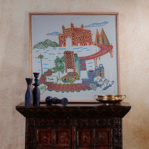 Born In Bombay Hand Emboirdered Kutch Wall Art Pre-order-Framed Wall Art-House of Ekam