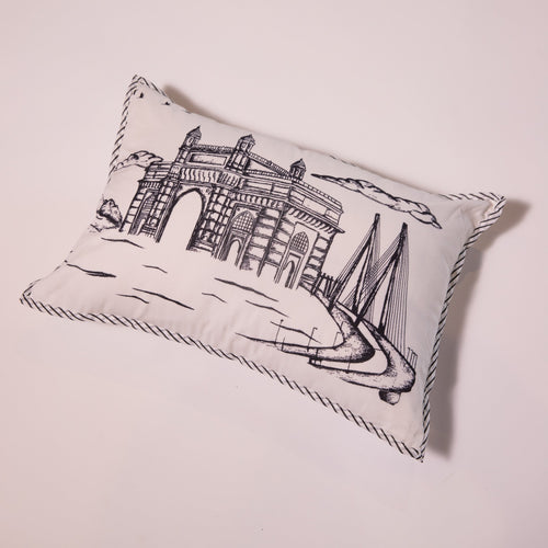 Born in Bombay Gateway of India Monochrome Rectangle Cushion Cover-Cushion Covers-House of Ekam