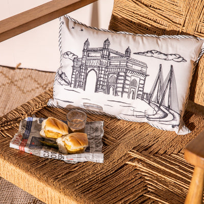 Born in Bombay Gateway of India Monochrome Rectangle Cushion Cover-Cushion Covers-House of Ekam