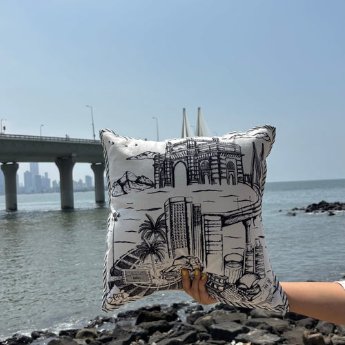 Born in Bombay Monochrome Cushion Covers-Cushion Covers-House of Ekam