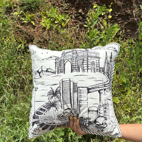 Born in Bombay Monochrome Cushion Covers-Cushion Covers-House of Ekam