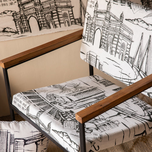 Born in Bombay Monochrome Screenprint Upholstery Fabric-Upholstery-House of Ekam