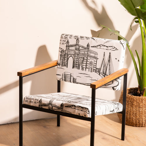 Born in Bombay Monochrome Screenprint Upholstery Fabric-Upholstery-House of Ekam