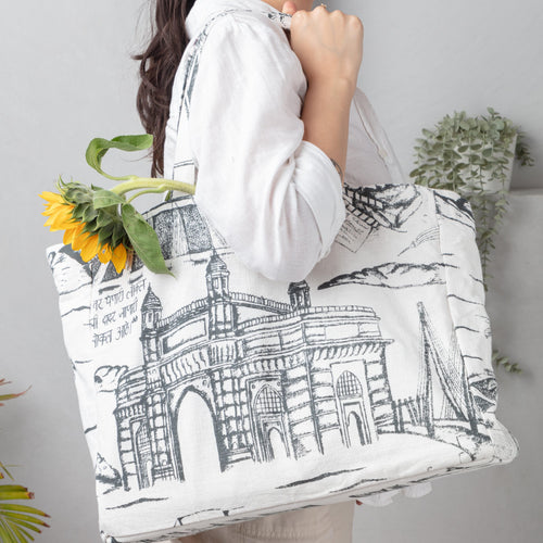 Born in Bombay Screenprinted Tote Bag-Tote Bag-House of Ekam