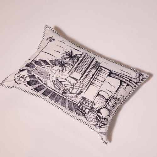 Born in Bombay Sky Scrapers Monochrome Rectangle Cushion Cover-Cushion Covers-House of Ekam