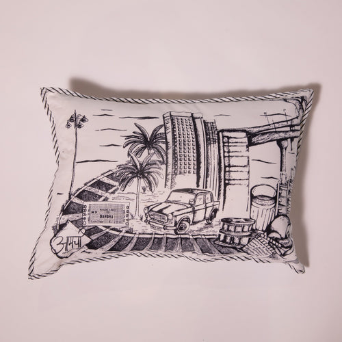 Born in Bombay Sky Scrapers Monochrome Rectangle Cushion Cover-Cushion Covers-House of Ekam