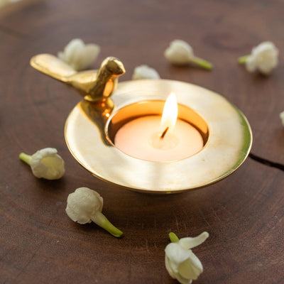 Brass Bird T-Light Candle Holder-Candle holders-House of Ekam
