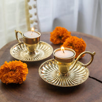 Brass Diya with Handle-diyas-House of Ekam