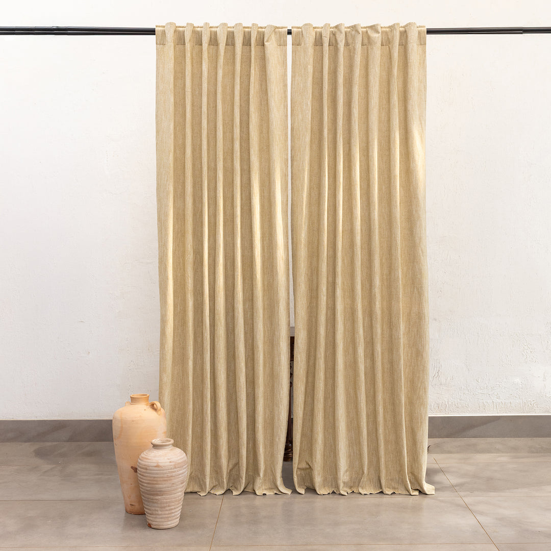 Bronze Cotton Slub Chambray 80% Blackout Curtain-Curtains-House of Ekam