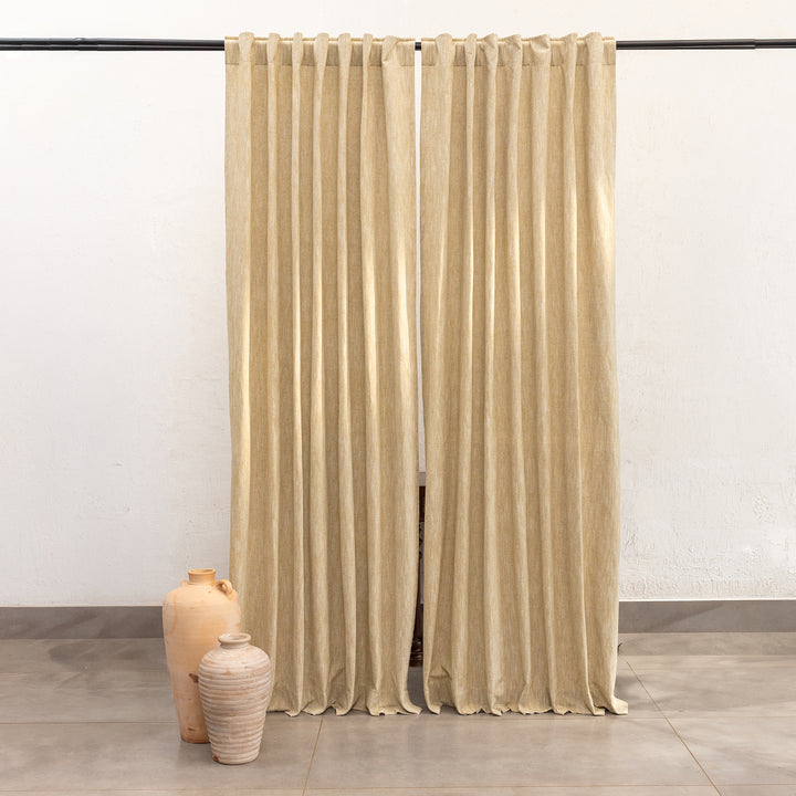 Bronze Cotton Slub Chambray 80% Blackout Curtain-Curtains-House of Ekam