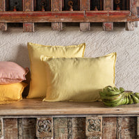 Butter Yellow Checks Venkatagiri Cotton Handloom Cushion Cover-Cushion Covers-House of Ekam