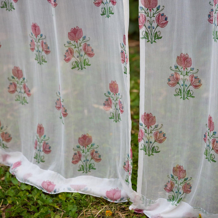 Chiffon Amara Hand Blockprinted Sheer Curtain-Curtains-House of Ekam