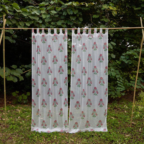 Chiffon Amara Hand Blockprinted Sheer Curtain-Curtains-House of Ekam