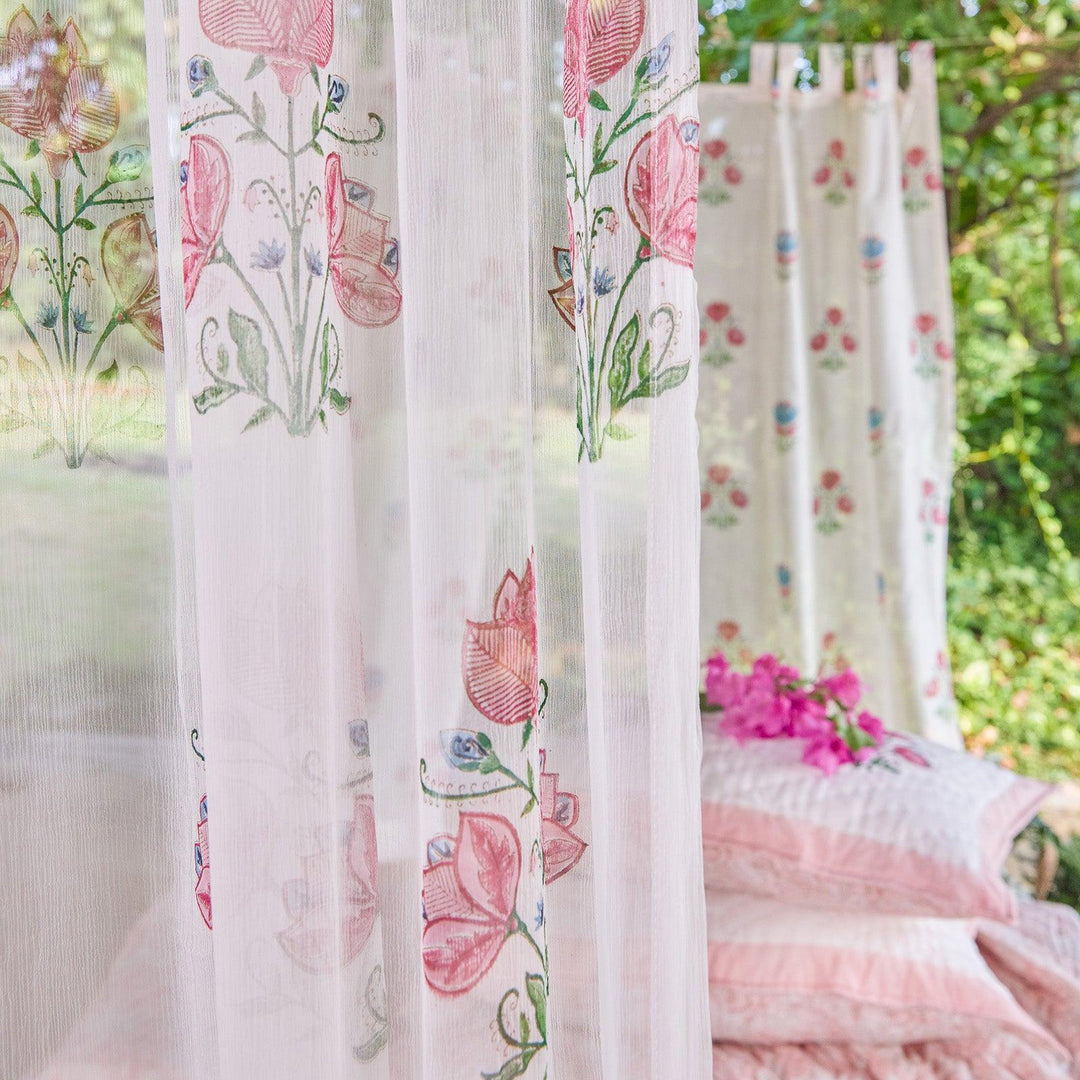 Chiffon Amara Hand Blockprinted Sheer Curtain-Curtains-House of Ekam