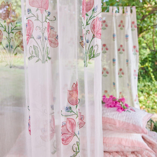 Chiffon Amara Hand Blockprinted Sheer Curtain-Curtains-House of Ekam