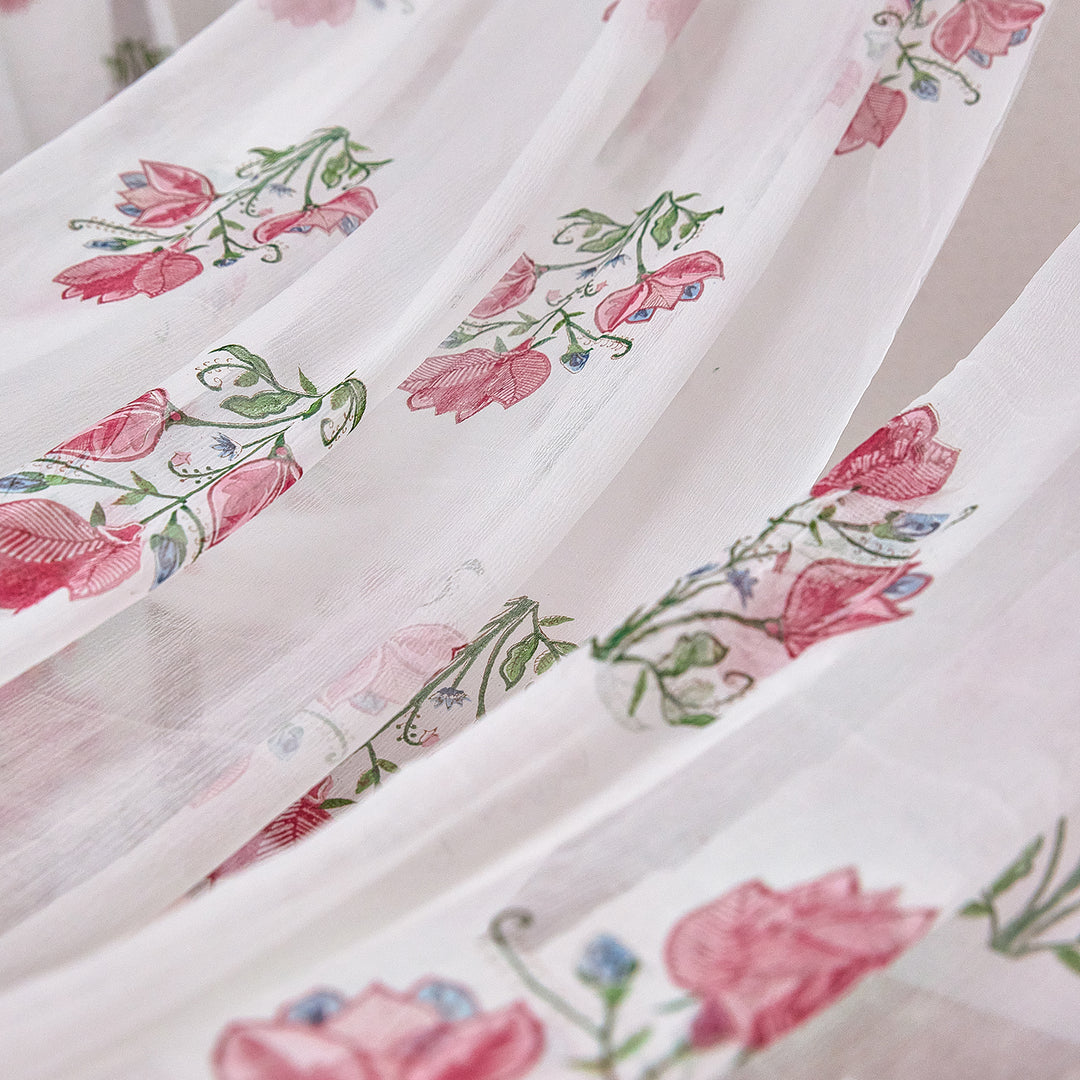 Chiffon Amara Hand Blockprinted Sheer Curtain-Curtains-House of Ekam