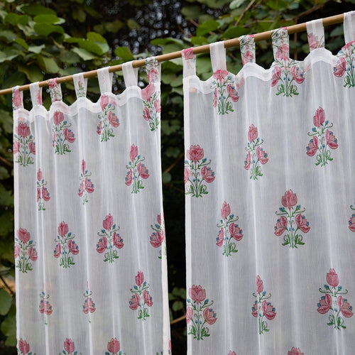Chiffon Amara Hand Blockprinted Sheer Curtain-Curtains-House of Ekam