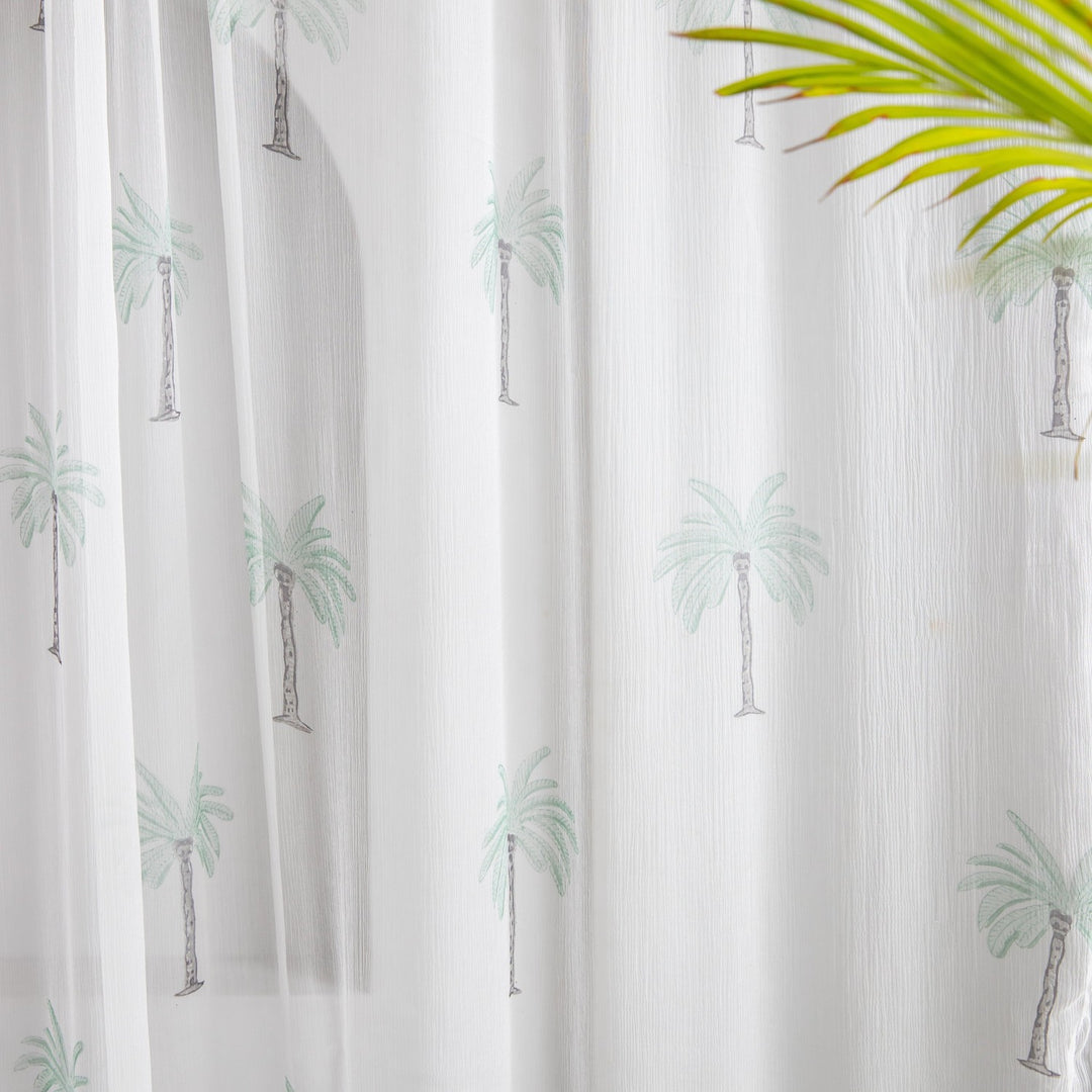 Chiffon Palm Hand Blockprinted Sheer Curtain-Curtains-House of Ekam