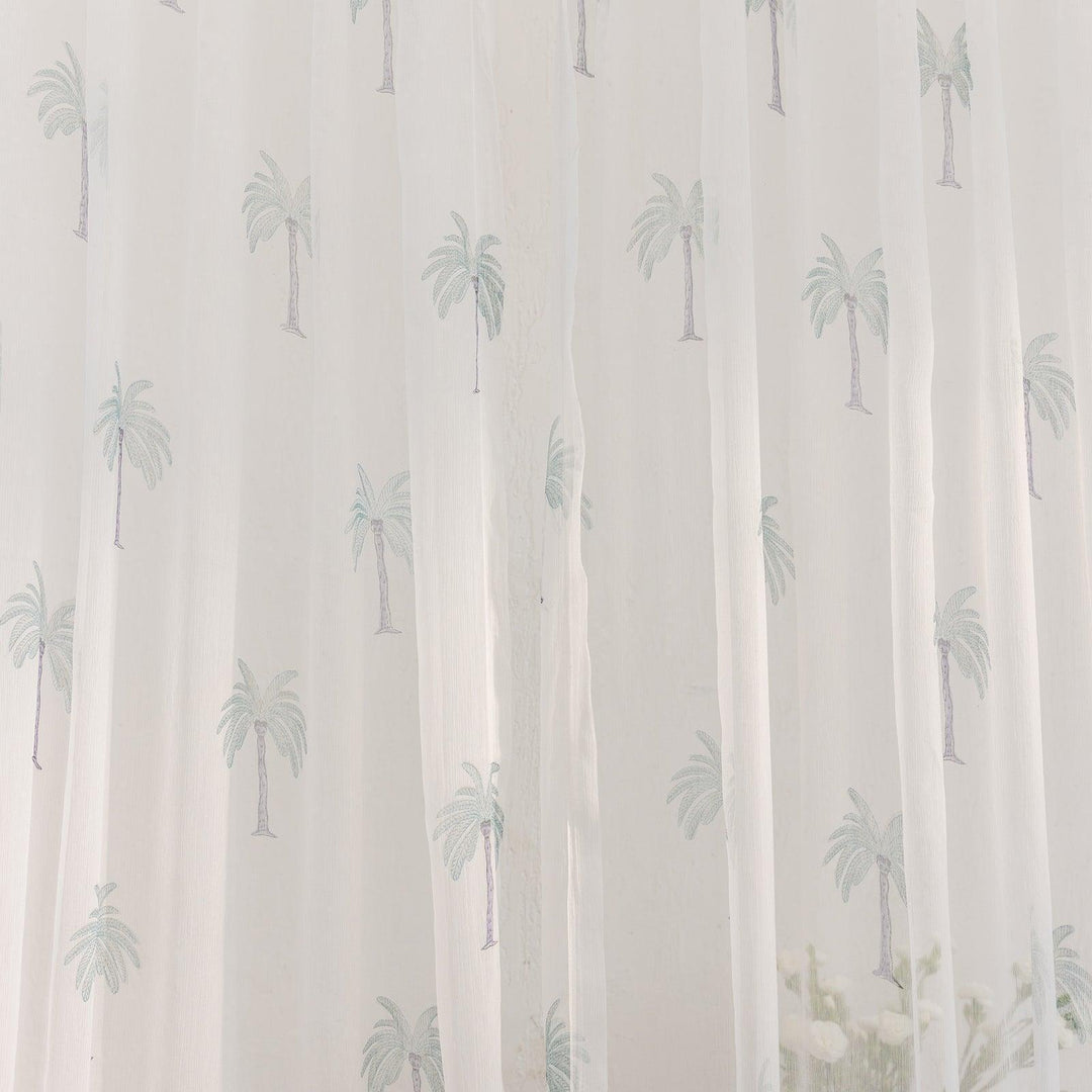 Chiffon Palm Hand Blockprinted Sheer Curtain-Curtains-House of Ekam