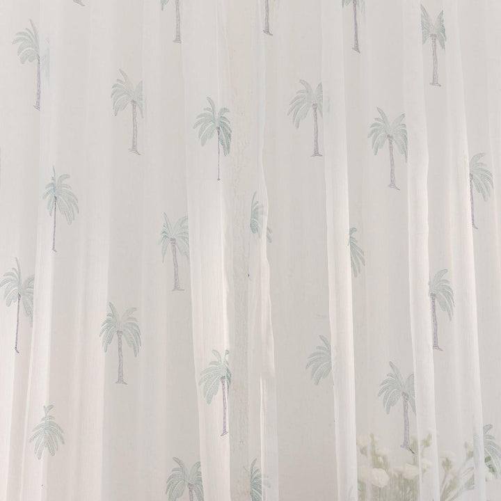 Chiffon Palm Hand Blockprinted Sheer Curtain-Curtains-House of Ekam