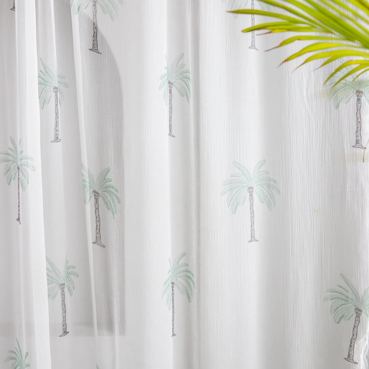 Chiffon Palm Hand Blockprinted Sheer Curtain-Curtains-House of Ekam