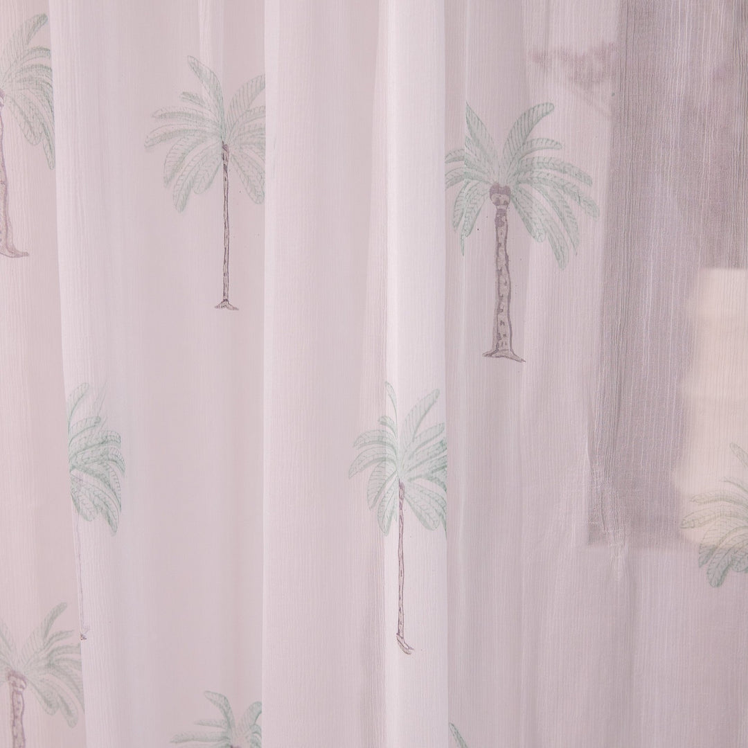 Chiffon Palm Hand Blockprinted Sheer Curtain-Curtains-House of Ekam