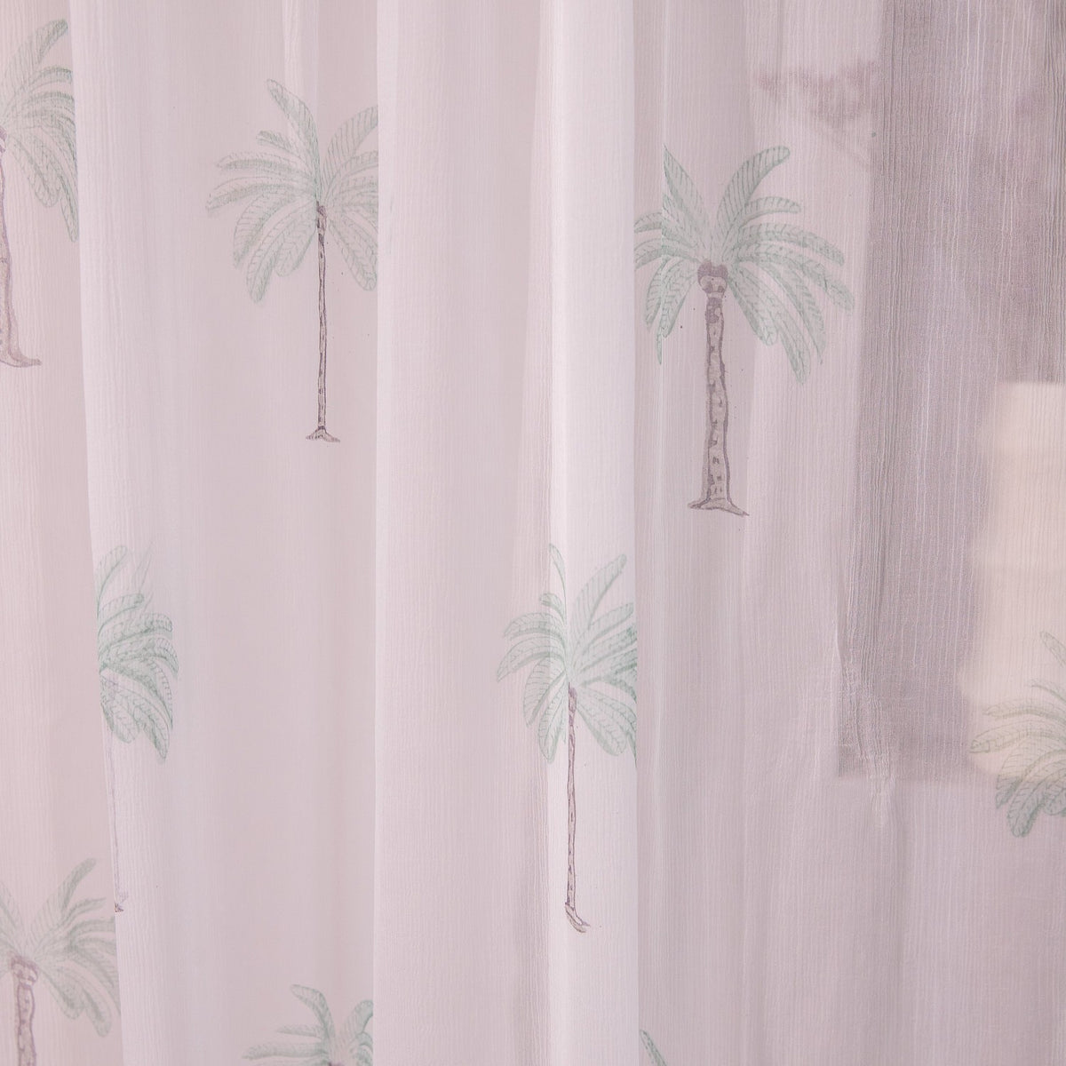Chiffon Palm Hand Blockprinted Sheer Curtain-Curtains-House of Ekam