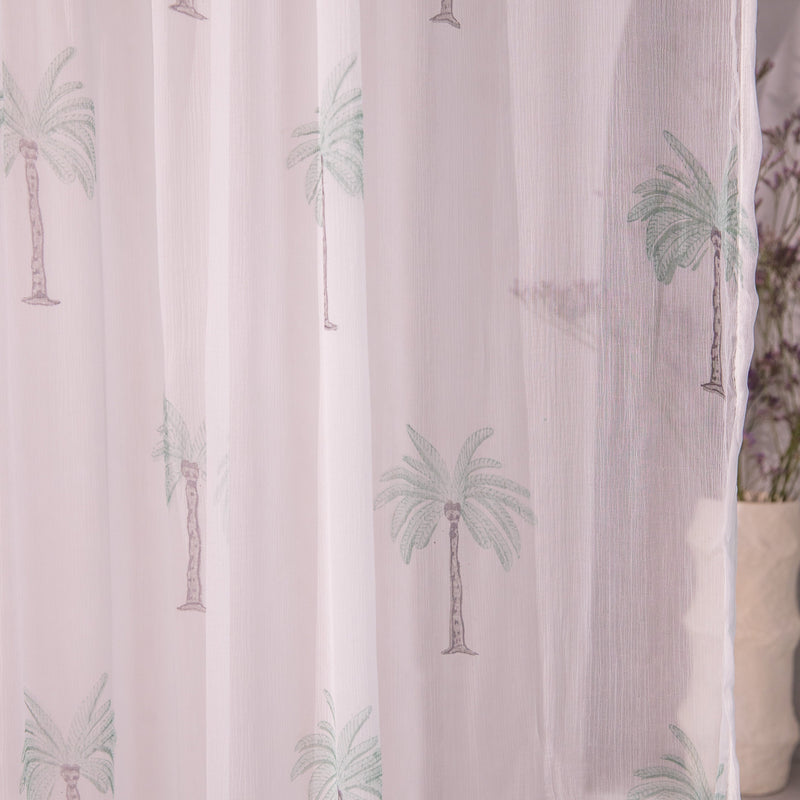 Chiffon Palm Hand Blockprinted Sheer Curtain-Curtains-House of Ekam