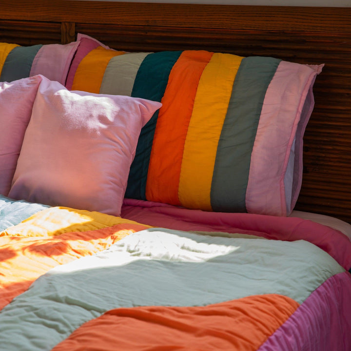 Color Burst Patchwork Handmade Quilt Set-Quilt sets-House of Ekam