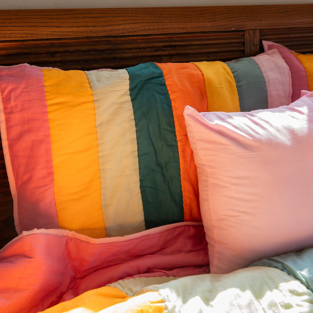 Color Burst Patchwork Handmade Quilt Set-Quilt sets-House of Ekam