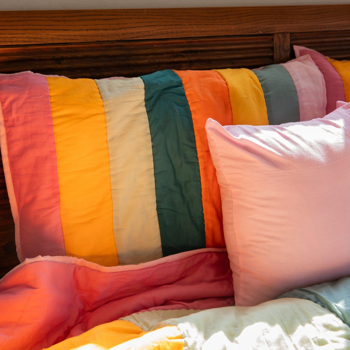 Color Burst Patchwork Handmade Quilt Set-Quilt sets-House of Ekam