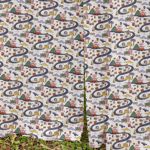 Travel Con Screenprint Kids Cotton Sheer Curtain