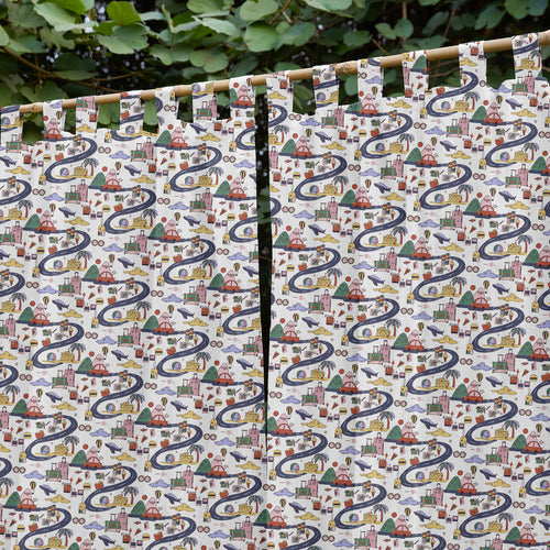 Travel Con Screenprint Kids Cotton Sheer Curtain
