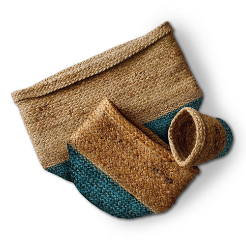 Cyan Blue Jute Planter Cum Storage Basket (S,M,L)-Planters-House of Ekam