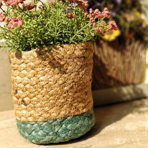 Cyan Blue Jute Planter Cum Storage Basket (S,M,L)-Planters-House of Ekam