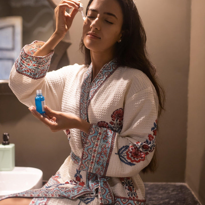 Cypress Poppy Bathrobe-Bath robes-House of Ekam