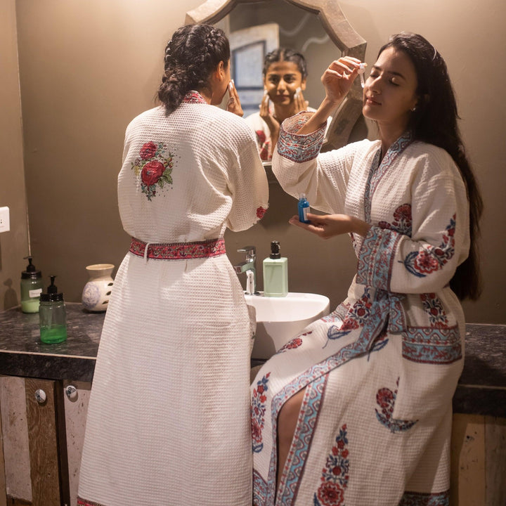 Cypress Poppy Bathrobe-Bath robes-House of Ekam