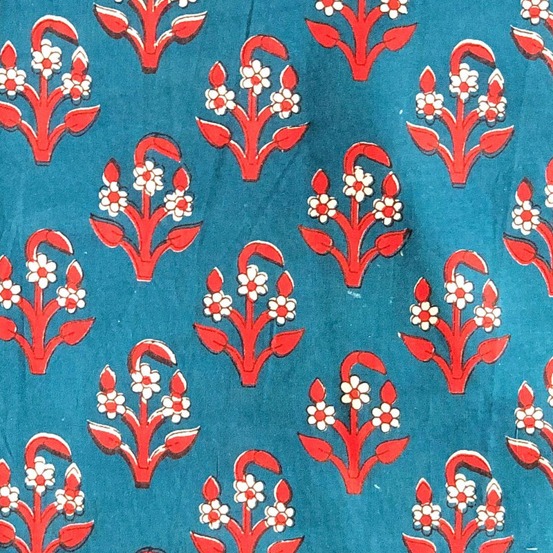 Dark Blue Buti Blockprint Cotton Fabric-fabric-House of Ekam