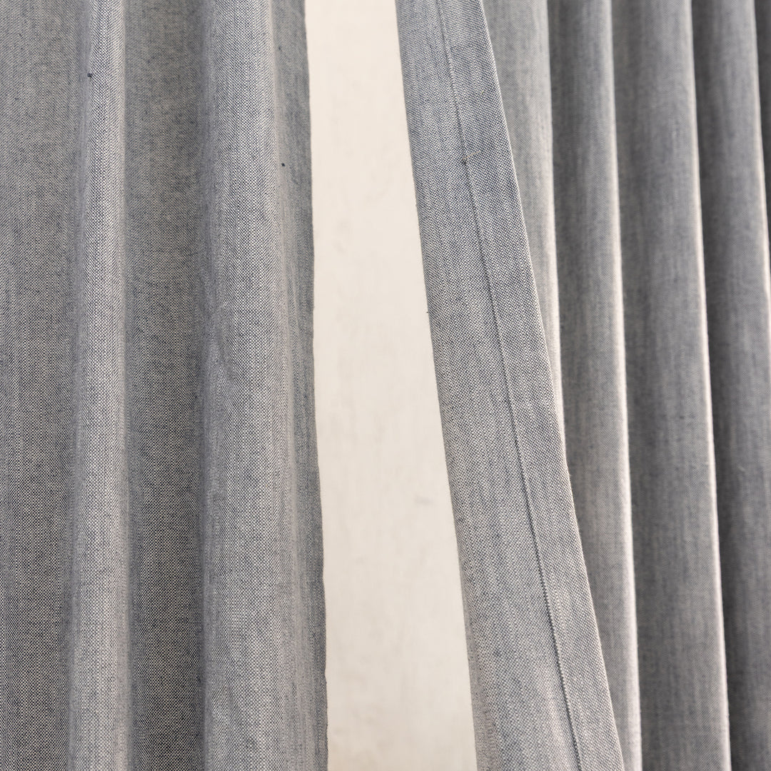 Dark Grey Cotton Slub Chambray 80% Blackout Curtain-Curtains-House of Ekam