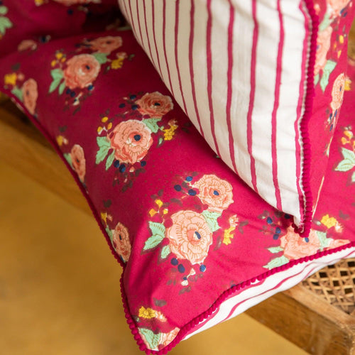 Dark Red Kentish Rose Blockprinted Cushion Cover-Cushion Covers-House of Ekam