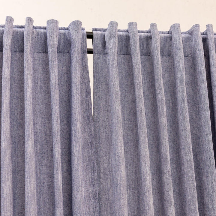 Denim Blue Cotton Slub Chambray 80% Blackout Curtain-Curtains-House of Ekam