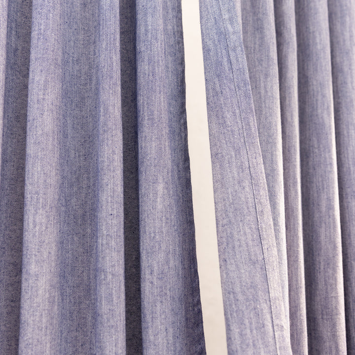 Denim Blue Cotton Slub Chambray 80% Blackout Curtain-Curtains-House of Ekam