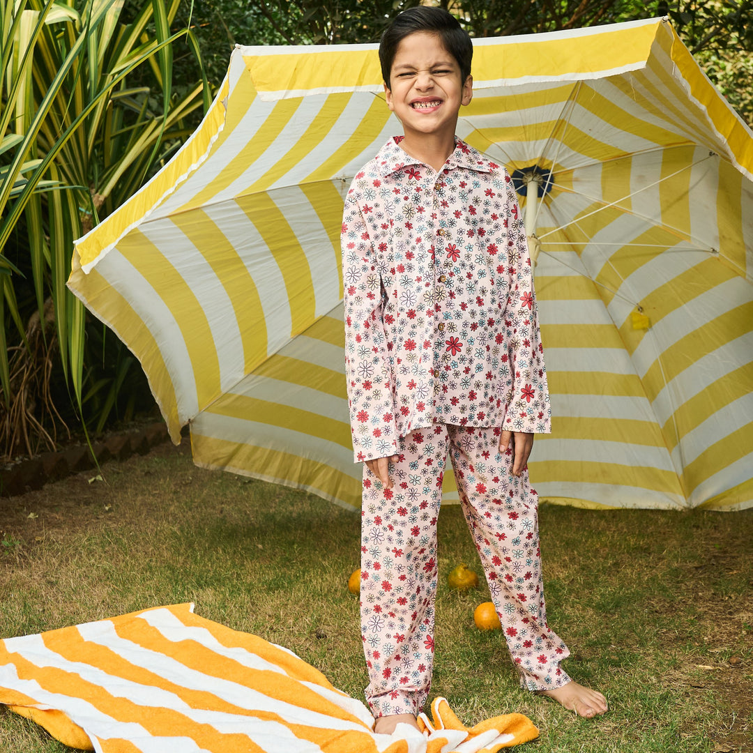 Ditsy Floral Pink Unisex Nightsuit-Kidswear-House of Ekam