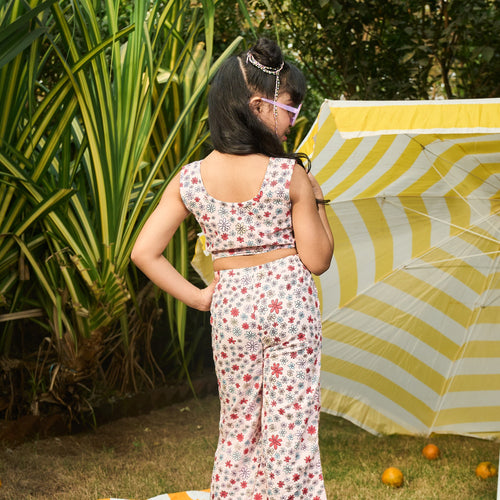 Ditsy Pink Floral Crop Top & Pallazzo Pants-Kidswear-House of Ekam