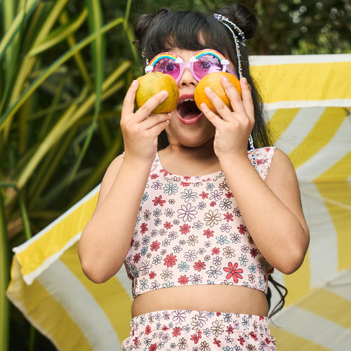 Ditsy Pink Floral Crop Top & Pallazzo Pants-Kidswear-House of Ekam