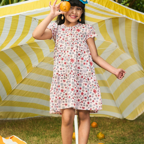 Ditsy Pink Floral Girls Dress-Kidswear-House of Ekam